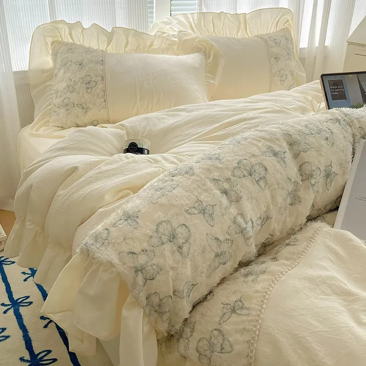 法式公主风被套单件蝴蝶剪花仙女单人宿舍家纺床上用品女孩三件套