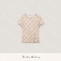 【以琳档案】“张婧*”同款早秋衣服短袖女格子打底T恤#LN029239