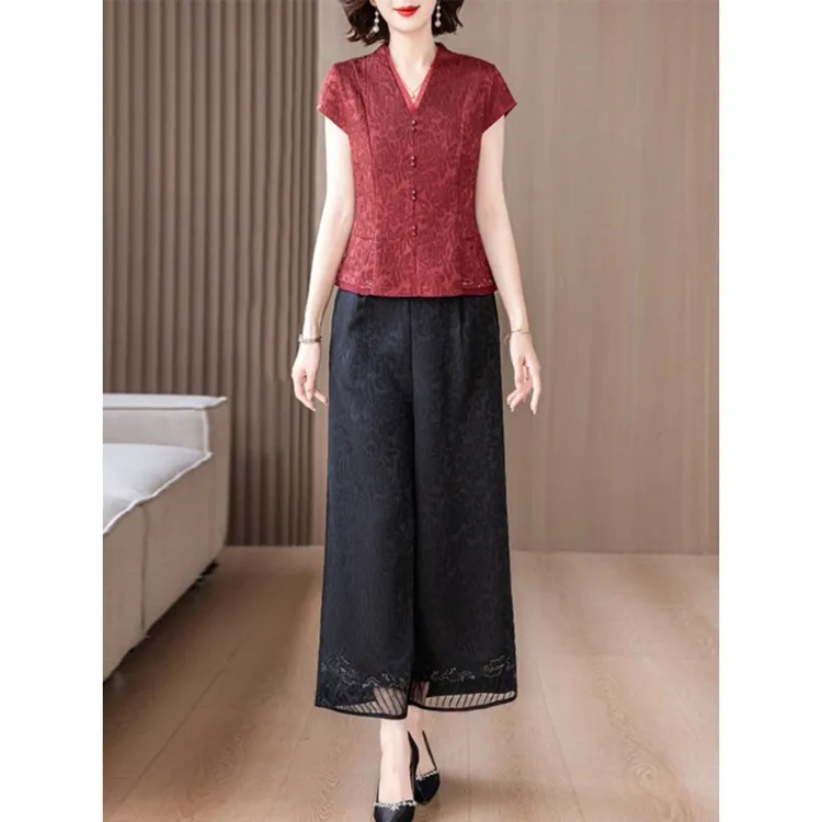 贵夫人香云纱套装女夏装中老年妈妈装时尚气质真丝桑蚕丝两件套女