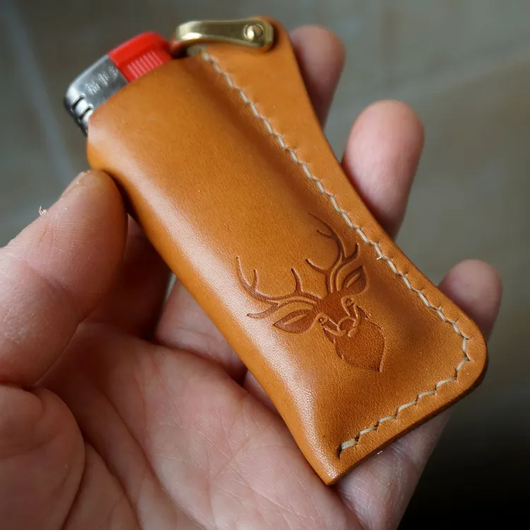 手工定制一次性打火机皮套防摔防丢草蟒火机保护套小牛皮真皮