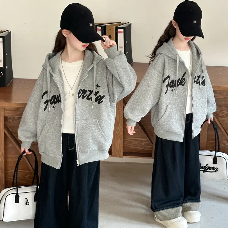 女童外套春秋2025新款中大童洋气时尚运动休闲宽松潮儿童连帽开衫