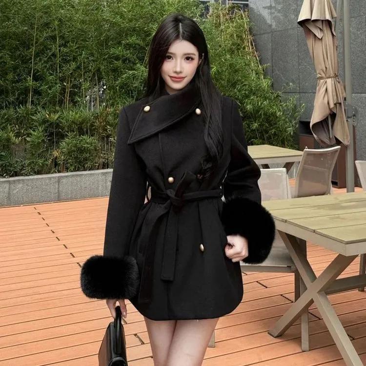 高级感毛呢外套呢子加棉加厚大衣女短款小个子百搭2025秋冬新款