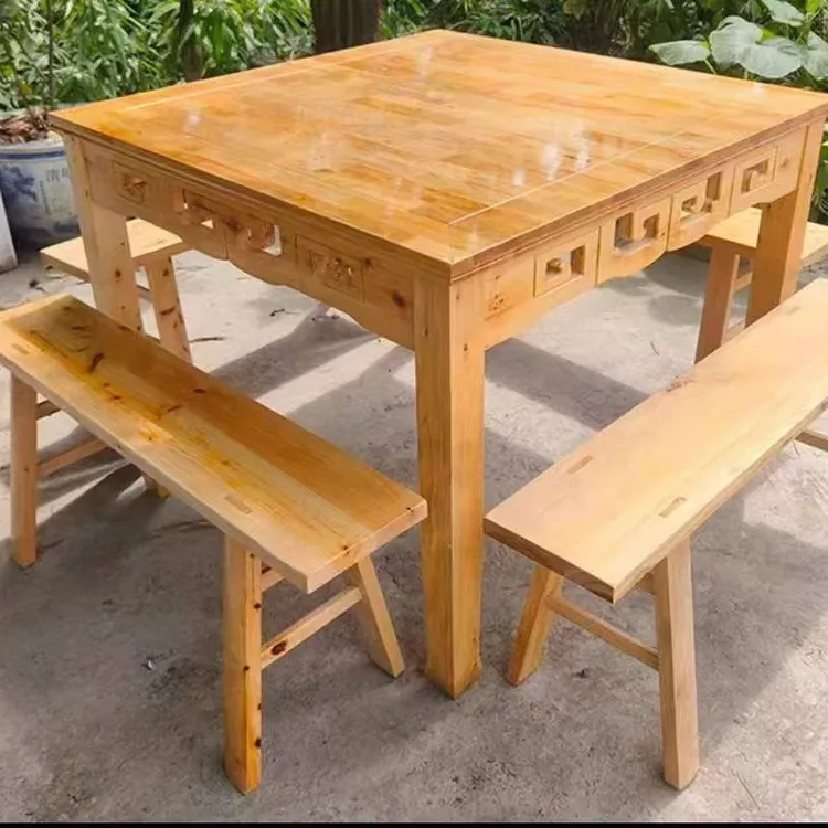 碳化实木餐桌中式桌椅面馆饭店八仙桌仿古正方形方桌餐桌椅组合