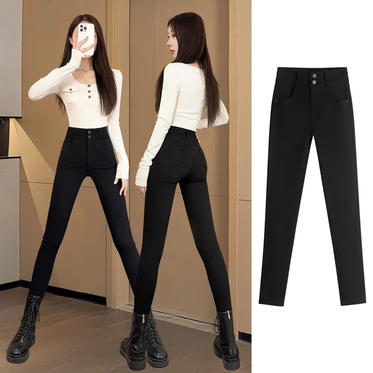 u 91高腰打底裤女秋冬外穿2025新款配靴子铅笔靴裤弹力小黑裤加绒