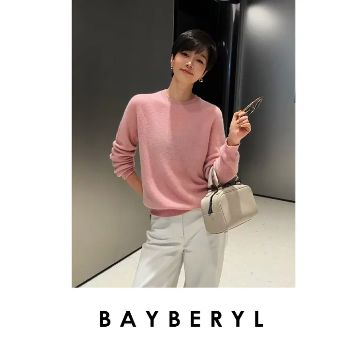 领券-BAYBERYL老贝圆领白米饭*亮片羊绒针织衫ZZS3G1304-10/10