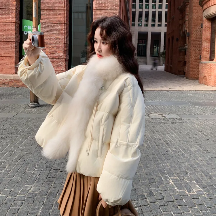 白色高级感千金风大毛领羽绒服女2025冬季新款时尚气质90白鸭绒服
