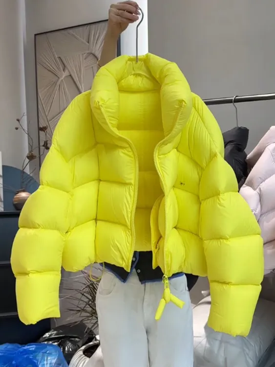 韩版超好看黄色短款棉衣棉服女2025冬新款立领加厚保暖面包服外套