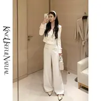 KUN【天生女主】高阶大簰料 高智感短箱型双排扣直筒裤西装西服套装