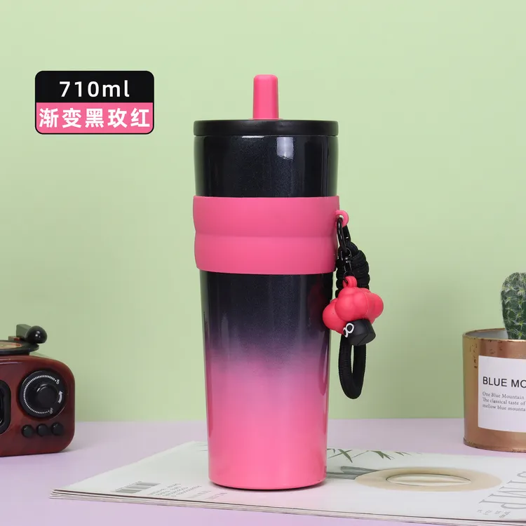 网红可爱创意便携防摔大容量吸管杯316不锈钢茶杯2025新款直身