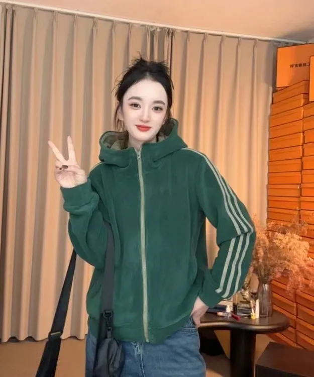 秋冬高档新款奥粒绒休闲外套女装开衫卫衣加绒加厚连帽防风女士