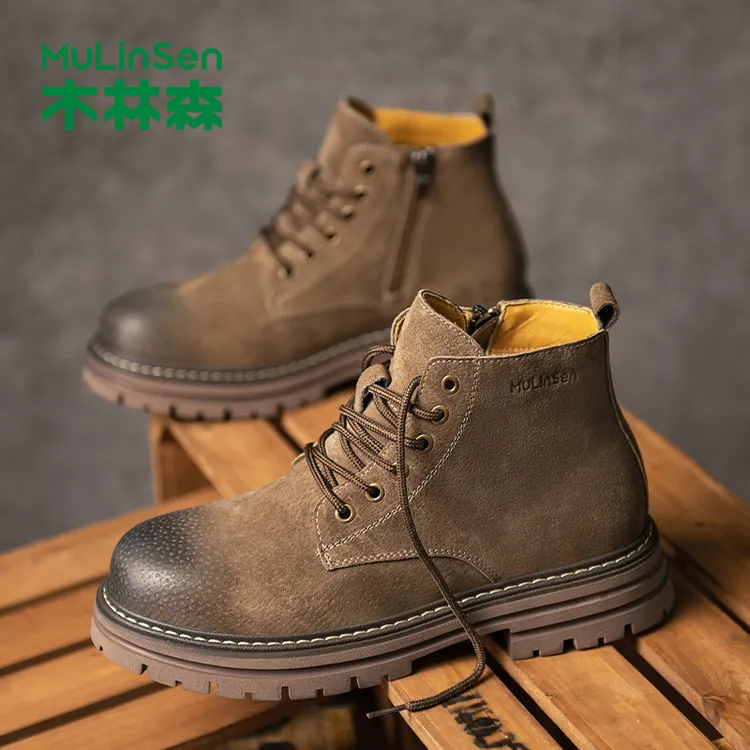 木林森马丁靴男高帮秋季款2025新款秋冬款男士休闲工装英伦男鞋马