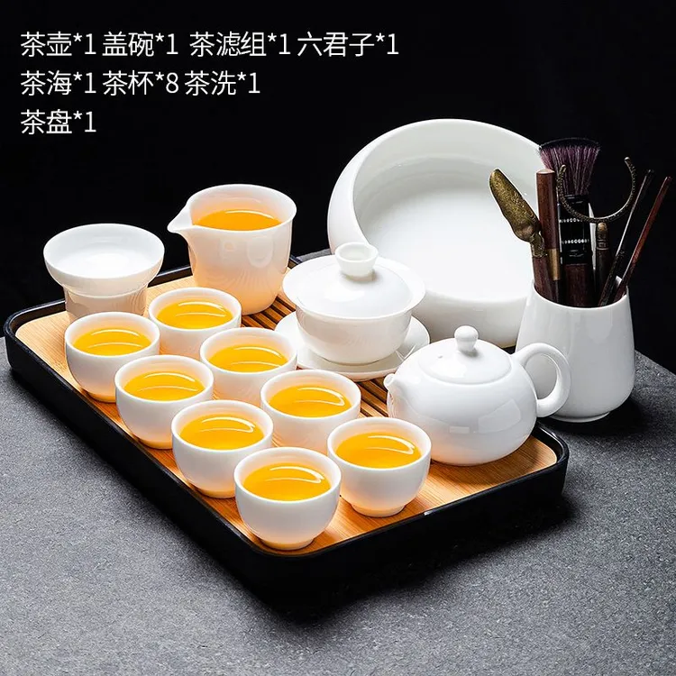 羊脂玉悬停盖碗茶具套装家用2025新款轻奢高档白瓷泡茶壶主人杯