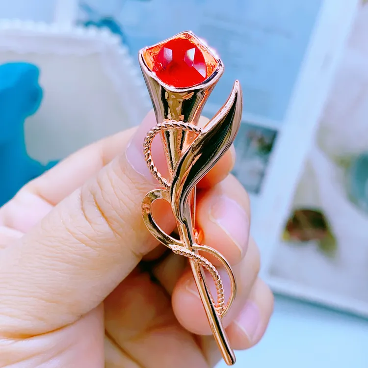 合金玻璃胸针  玫瑰金色胸针 妈妈款 时尚 洋气 921号