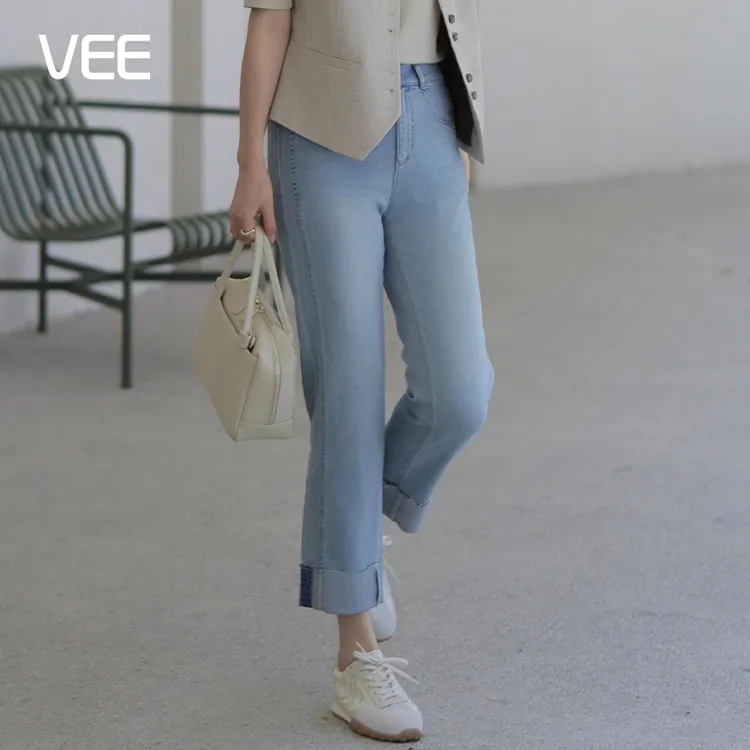 VEE【云感裤】初秋新款舒适时尚百搭潮流蛋卷小直筒牛仔裤
