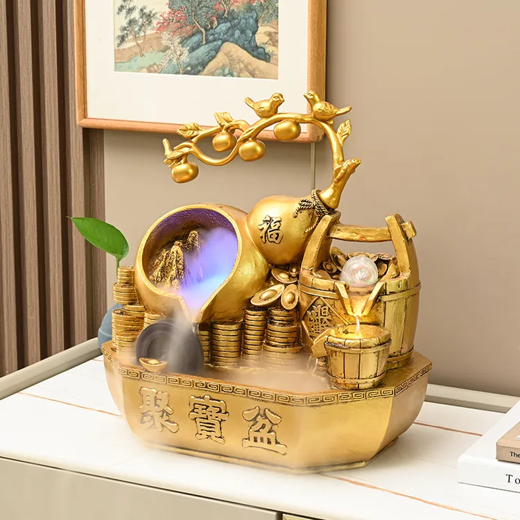 新中式流水摆件循环水福禄客厅店铺公司开业乔迁办公室聚宝盆装饰