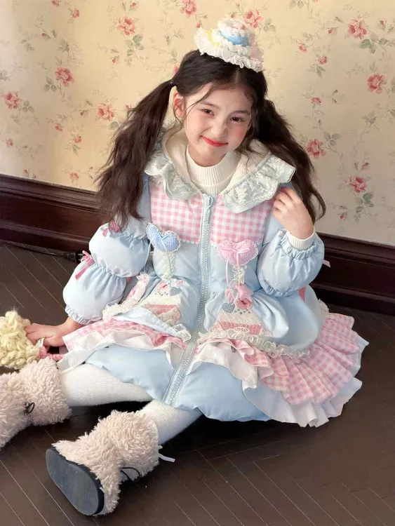 2025新款【纸杯蛋糕】女童洛丽塔卡通少女保暖加厚儿童羽绒服长款