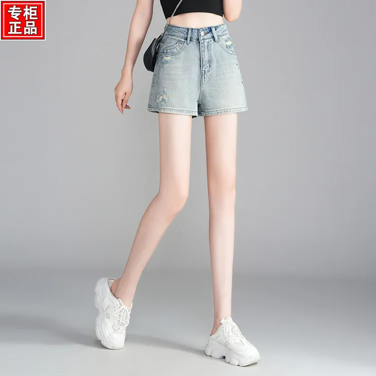 哥弟阿玛施正品牛仔短裤女2025夏季新款高腰a字显瘦外穿三分裤薄