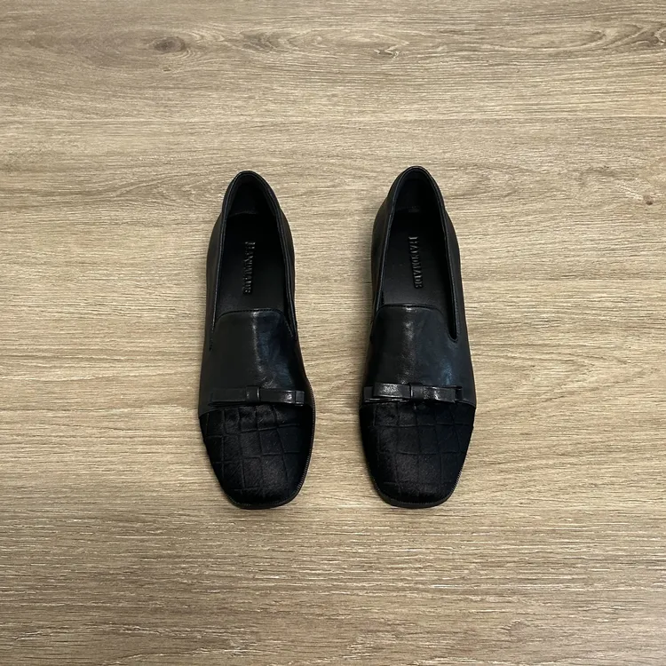 Dannyfrey头层水洗牛皮早秋新款复古蝴蝶结手工马毛女乐福鞋4CM