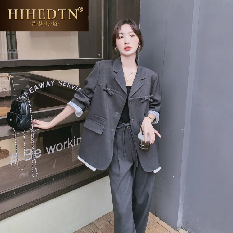 灰色西装外套女春秋2025新款冷淡系高级感休闲职业气质西服两件套