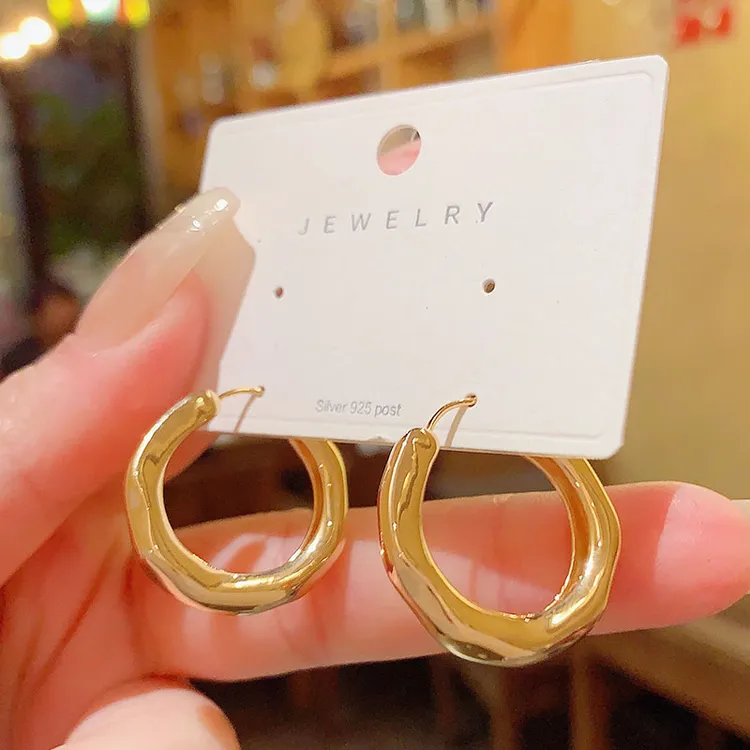铜合金耳饰 几何金属不规则素圈耳扣设计感百搭耳环冷淡风耳饰