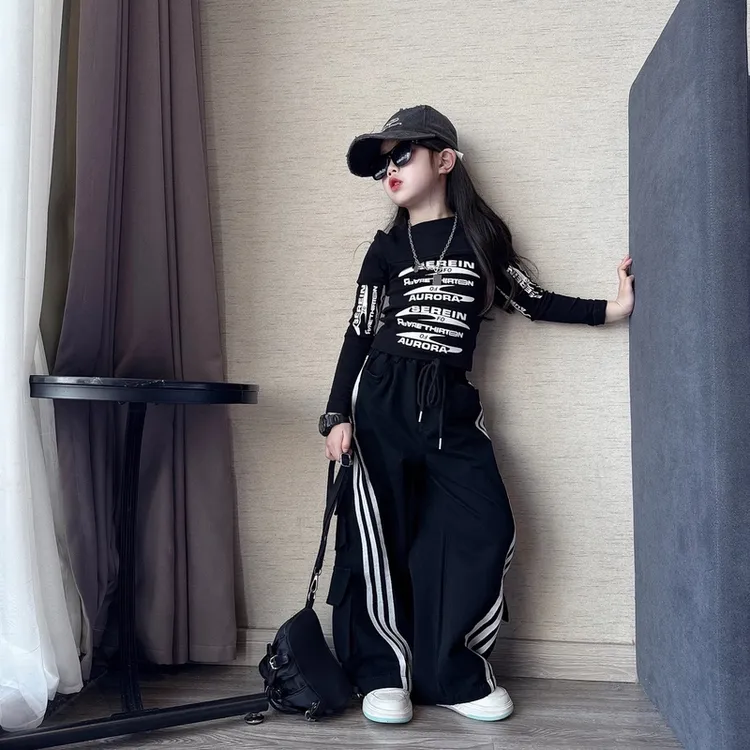 女童休闲套装2025新款洋气儿童春秋运动服大童女孩春款美式工装裤