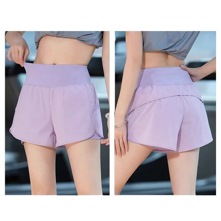 健身马拉松速干口袋假两件跑步lulu训练防走光女短裤运动短裤瑜伽