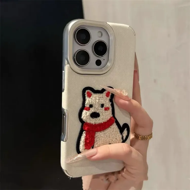 ins牛仔纹立狗狗适用苹果iPhone16pro/13/15手机壳11高级14卡通12