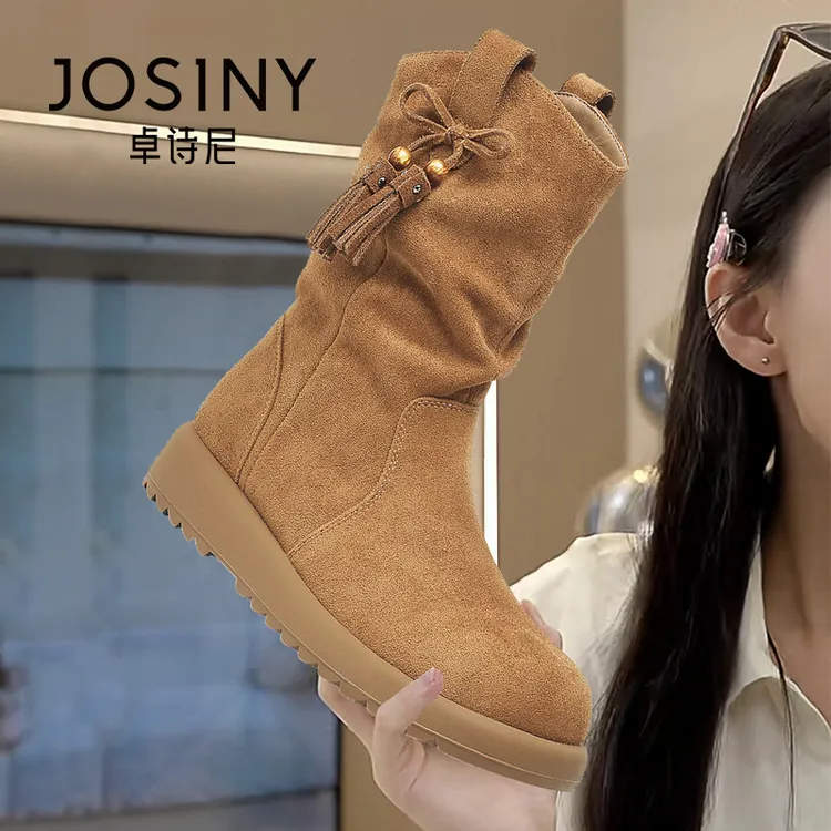 卓诗尼堆堆靴女2025新款爆款春秋单靴厚底勃肯短靴美拉德中筒靴子