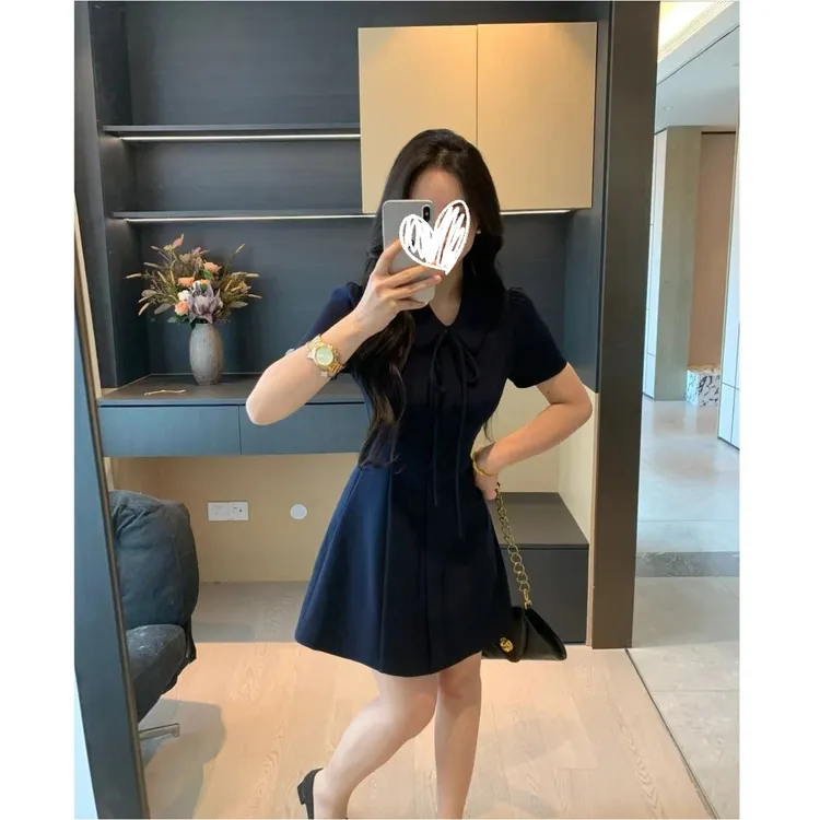 FRVXO【塞纳旋律】夏季娃娃领连衣裙女收腰显瘦气质法式长/短裙