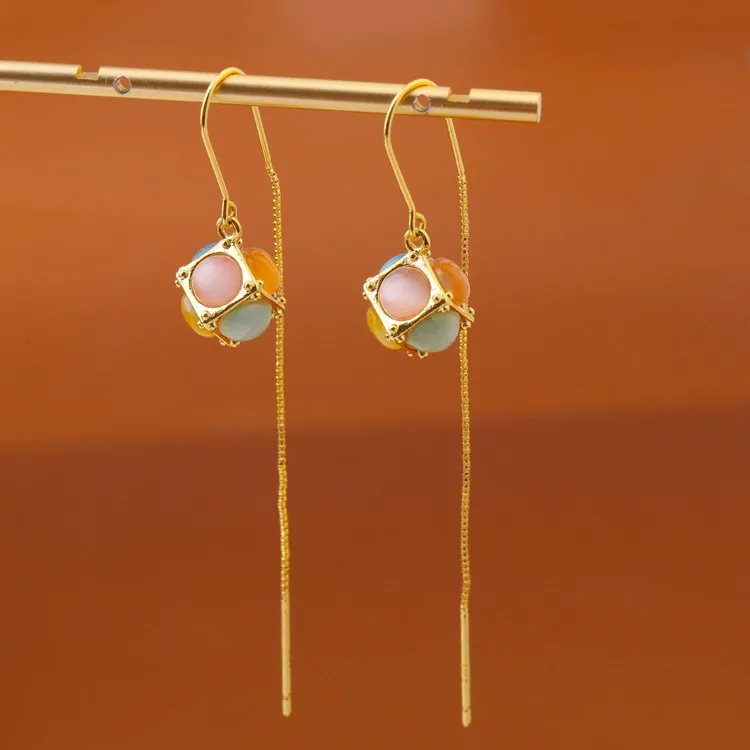 不锈钢耳饰 魔方耳线耳环女2025新款爆款高级感耳钉独特漂耳线耳