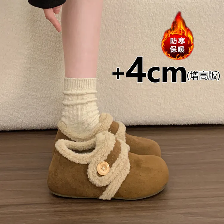 加绒增高全包勃肯鞋女款2025冬季新款百搭厚底毛毛棉鞋保暖雪地靴