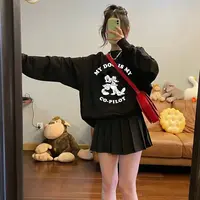 韩版休闲t恤纯棉长袖女装秋冬ins设计感米奇印花上衣卡通男女同款