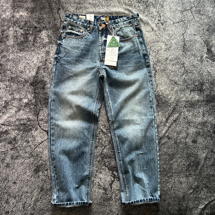 重磅阿美咔叽美式水洗浅蓝宽松直筒老爹裤阔腿日系复古牛仔长裤男