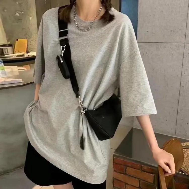 含棉灰色短袖t恤女夏季新款爆款oversize宽松大版设计感上衣