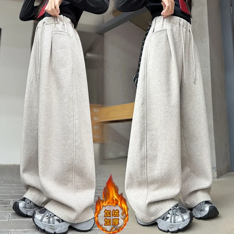 女童加绒裤子秋冬2025新款儿童洋气加厚束脚裤大童冬季一体绒卫裤