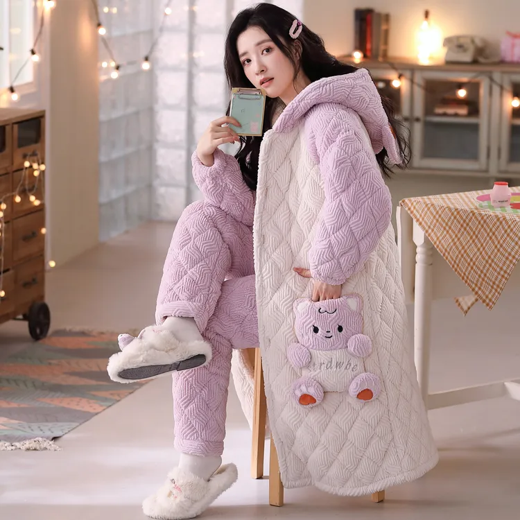 【8658#冬季特厚新款睡衣】女士冬季加厚夹棉保暖加绒睡衣可外穿
