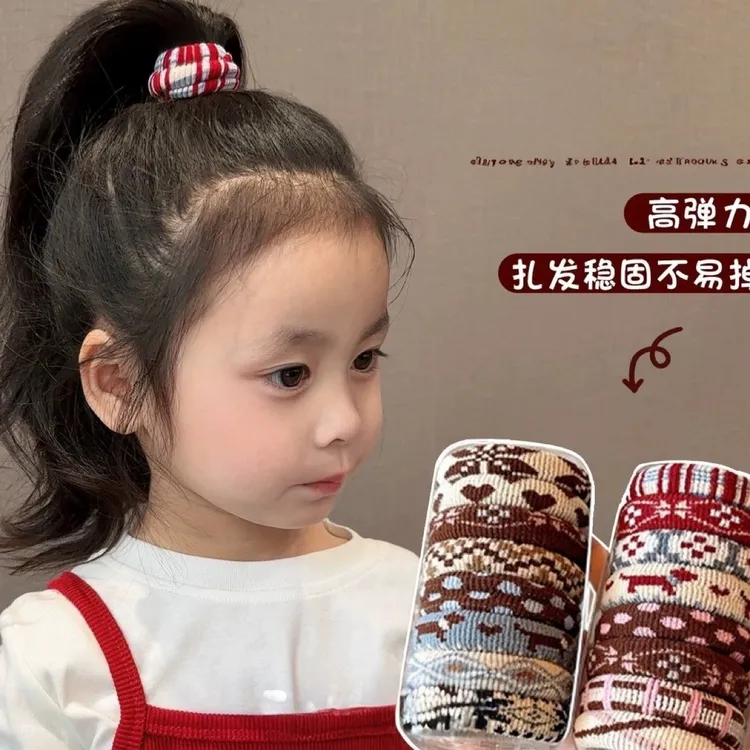 【费尔岛头绳】韩版儿童秋冬复古费尔岛风毛巾圈高弹扎马尾皮筋女童