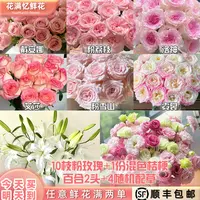 次日达 -【粉色少女心】10枝粉玫瑰+1份混色桔梗+百合2头+随机4配草鲜切花两单升级顺丰包邮今天拍明天到