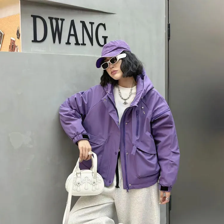906冬季新款大码女装欧货简约连帽韩版工装风宽松显瘦二棉外套