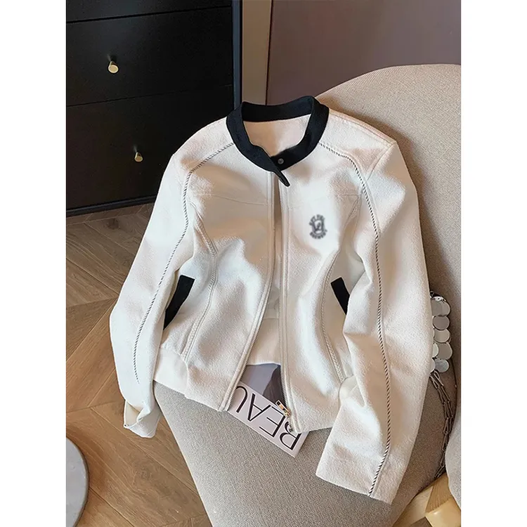 美式撞色刺绣立领棒球服外套女春秋季高级感气质显瘦短款上衣