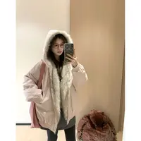 韩11座山雕短款连帽毛领短中短款派克棉服