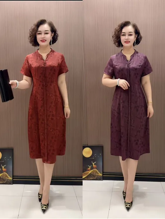 2516款时尚宽松优雅遮肚气质夏季提花连衣裙