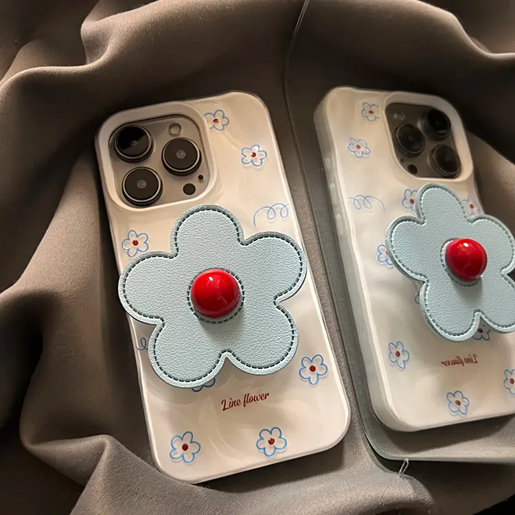 ins风奶油线条蓝花适用苹果15/16手机壳iPhone13promax新款14/12