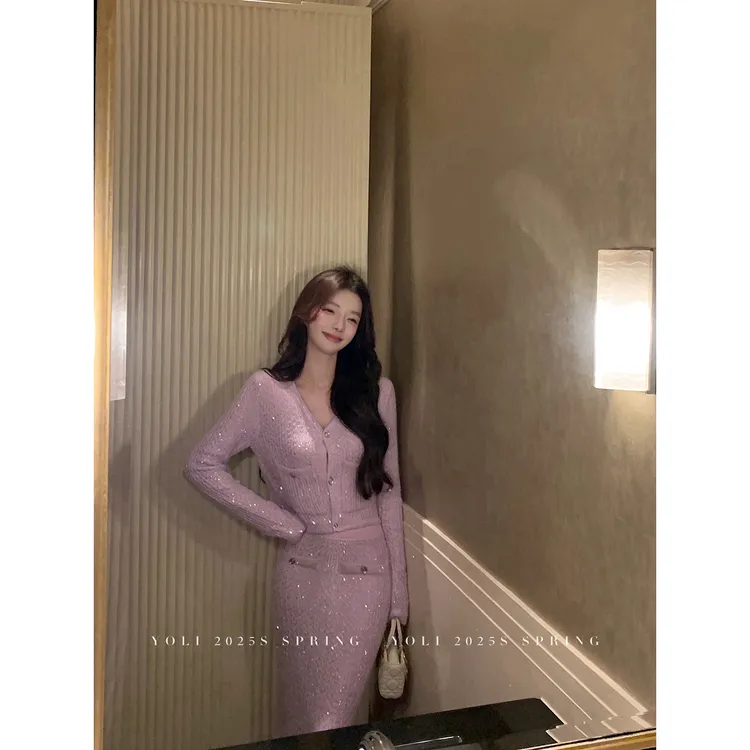 YOLI 张宥利 针织半身裙温柔气质淑女风法式长裙