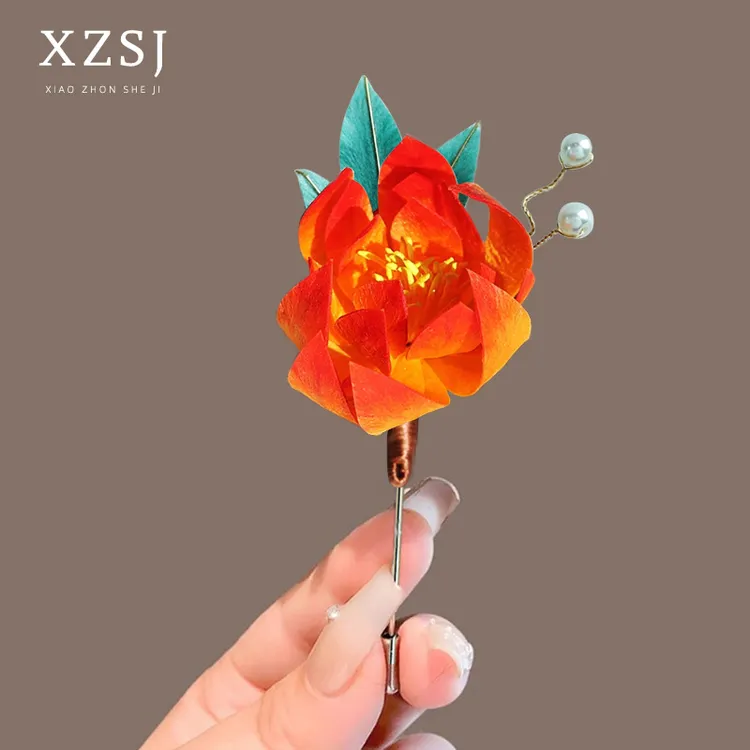 铜胸针 原创设计手工非遗绒花别针新款国风花朵胸花汉服大衣配饰