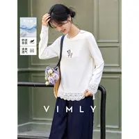 梵希蔓趣味刺绣小马圆领t恤女秋显瘦蕾丝百搭上衣A2229