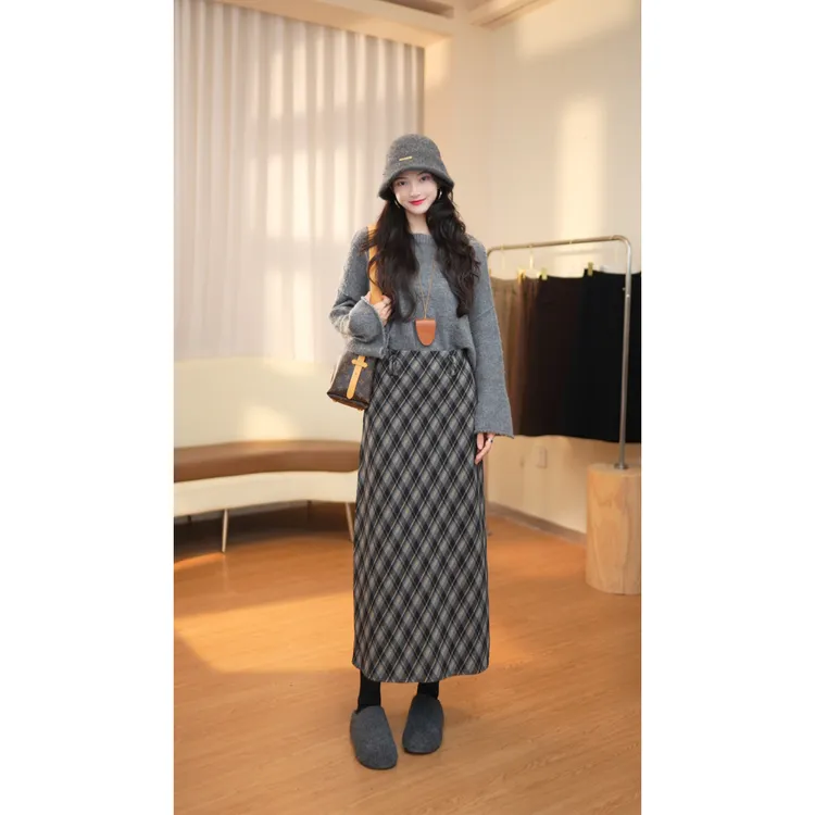 布拉格丨2025秋冬新款毛呢裙拉链半身裙保暖内衬百搭气质中长裙