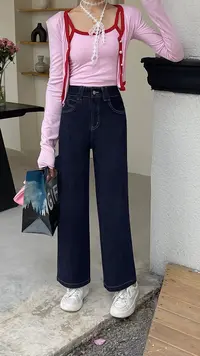 【高货牛仔浮力集合】窄版阔腿烟管法棍奶奶女牛仔裤（按编码拍）009