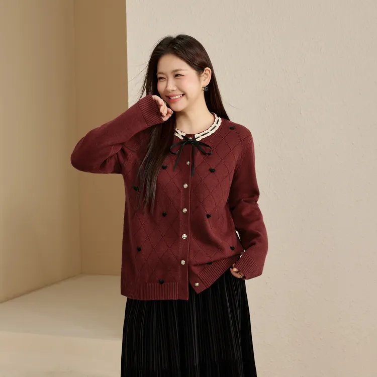 【甜美温柔减龄百搭毛衣】纤莉秀大码女装优雅圆领上衣冬装QK4841