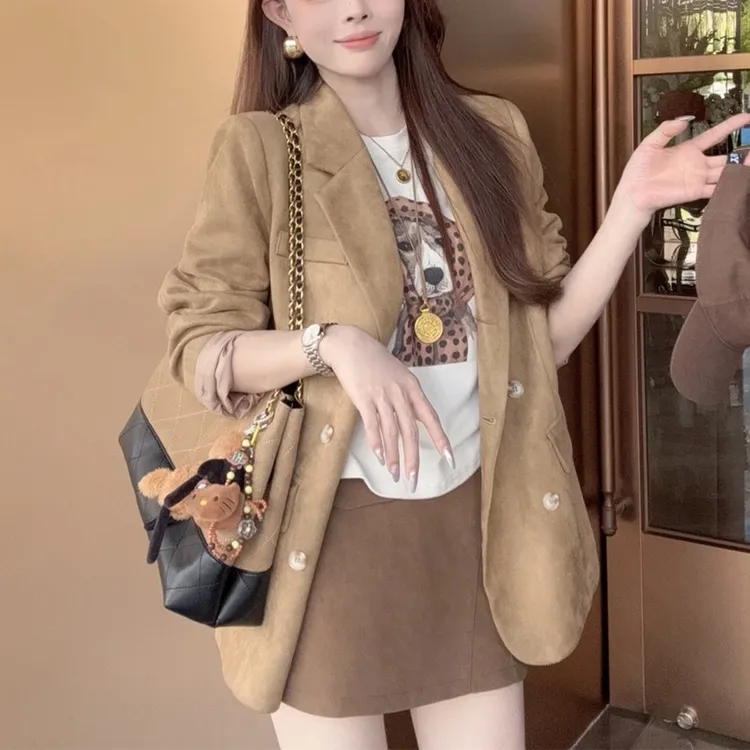 【晓溪服饰】双排扣翻领老钱风常规秋季百搭设计感气质西装外套女